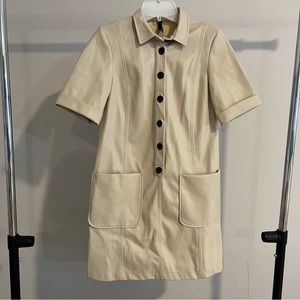 ZARA Cream Faux Leather Button down Mini Dress, Size S
